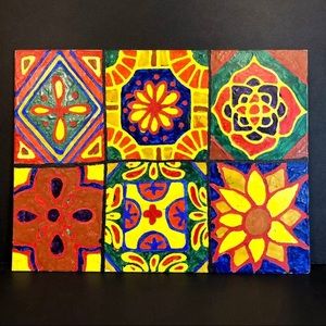 Art “Talavera” Original Multimedia Artwork On Flat Canvas 11”x14”.